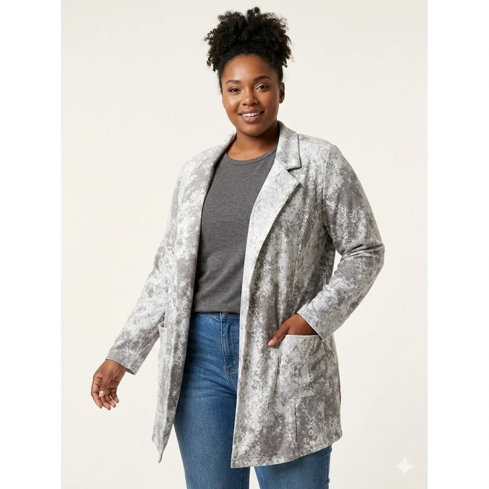 Lularoe Gwen Blazer Jacket Plus Size 2XL Gray Snakeskin Print Long Pockets - Picture 1 of 6